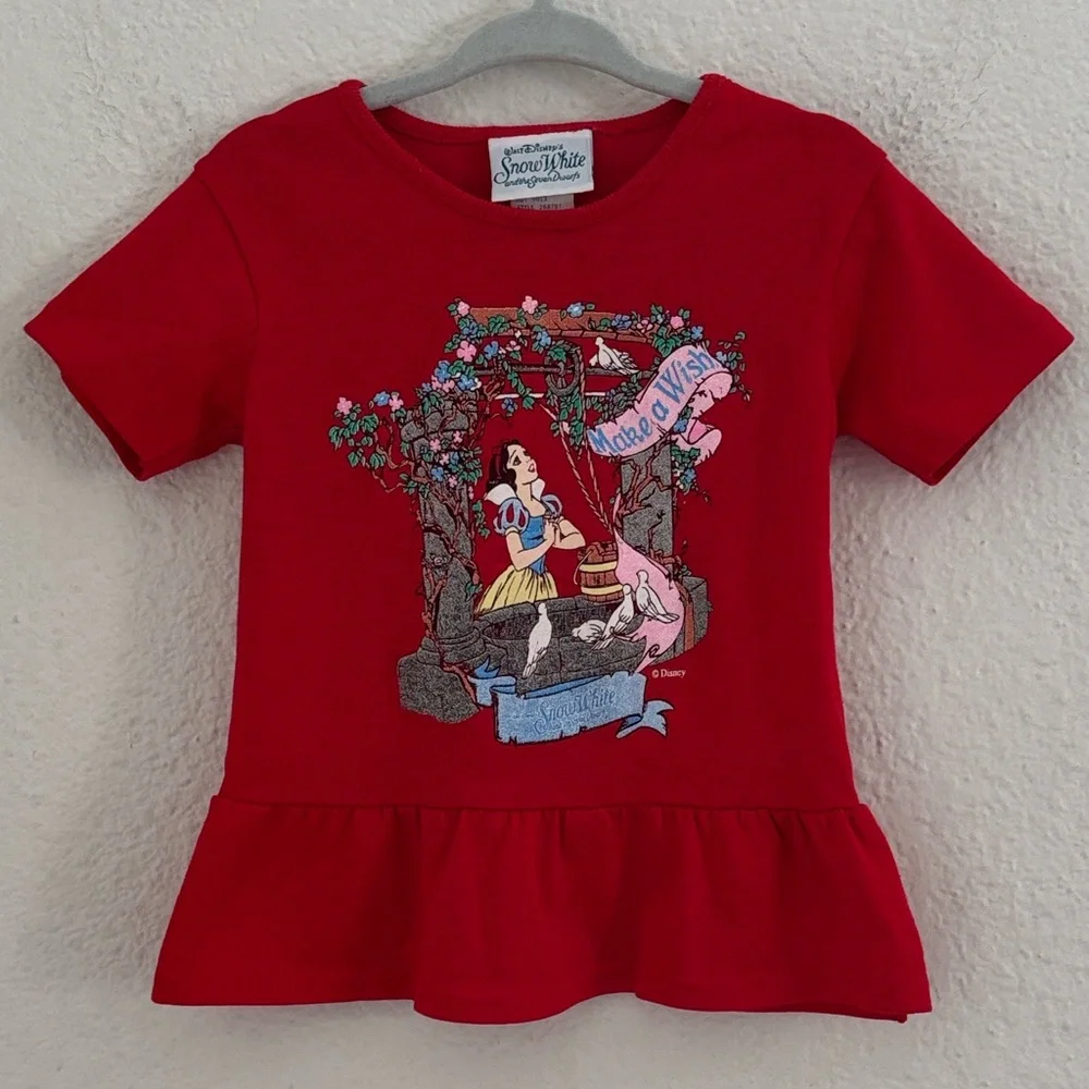 Vintage Walt Disney Snow White Seven Dwarfs Red Peplum T-Shirt Top Size 2T